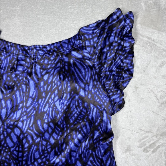 Banana Republic Y2K Vintage Babydoll 100% Silk Geometric Flutter Blouse Top L - Picture 11 of 14